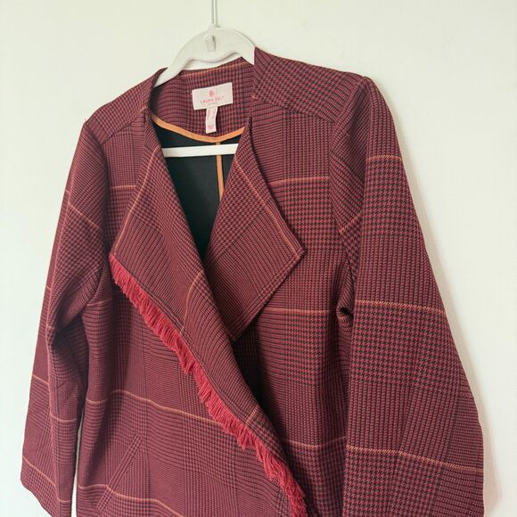 Laurie Felt Zoe Plaid Knit Fringe Trim Button Front Wrap Clueless Preppy Coat S - Picture 10 of 12